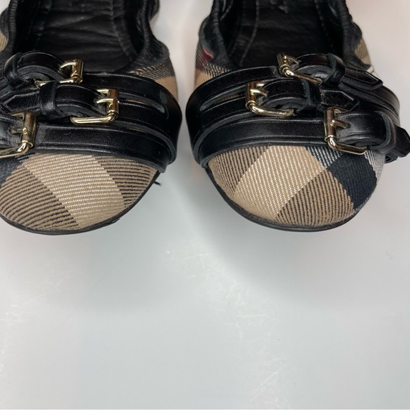 BURBERRY Canvas Leather Buckle Bridle Housecheck Falconry Ballerina Flats- EU 40 - Picture 2 of 9